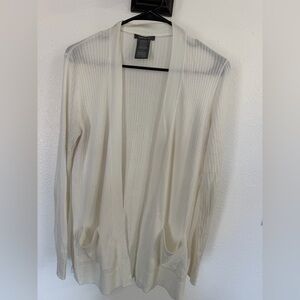 Matty M Cream Ribbed Open-Front Cardigan